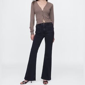 {GAP} "70s Flare High Rise" Faded Black Welt Pocket Stretch Denim Jeans